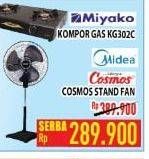 Promo Harga MIYAKO Kompor Gas KG-302C/MIDEA/COSMOS Kipas Angin Stand  - Hypermart