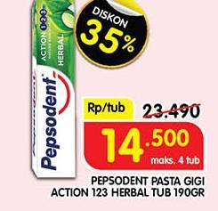 Promo Harga Pepsodent Pasta Gigi Action 123 Herbal 190 gr - Superindo