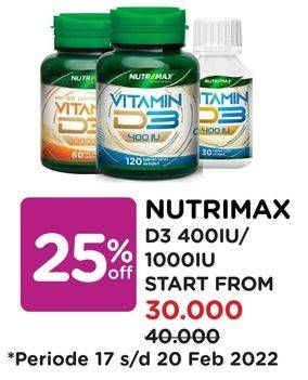 Promo Harga NUTRIMAX Vitamin D3 400IU/1000IU  - Watsons