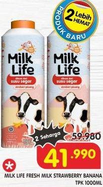 Promo Harga Milk Life Fresh Milk Strawberry Banana 1000 ml - Superindo