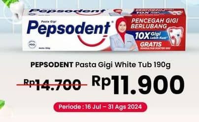 Promo Harga Pepsodent Pasta Gigi Pencegah Gigi Berlubang White 190 gr - Indomaret