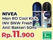 Promo Harga NIVEA MEN Deo Roll On Cool Kick, Black White Invisible Fresh, Silver Protect Anti-Bakteri 50 ml - Yogya