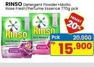 Promo Harga Rinso Anti Noda Deterjen Bubuk + Molto Pink Rose Fresh, + Molto Purple Perfume Essence 770 gr - Indomaret