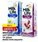 Promo Harga Milk Life UHT Stroberi, Plain, Kurma 200 ml - Alfamart