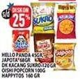 Promo Harga MEIJI HELLO PANDA Biscuit/JAPOTA Potato Chips/DUA KELINCI Kacang Sukro/OISHI Popcorn/HAPPY TOS Tortilla Chips  - Hypermart