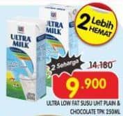 Promo Harga Ultra Milk Susu UHT Low Fat Full Cream, Low Fat Coklat 250 ml - Superindo