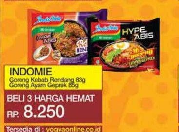 Promo Harga Indomie Hype Abis Kebab Rendang, Ayam Geprek 85 gr - Yogya