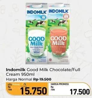 Promo Harga Indomilk Susu UHT Cokelat, Full Cream Plain 950 ml - Carrefour