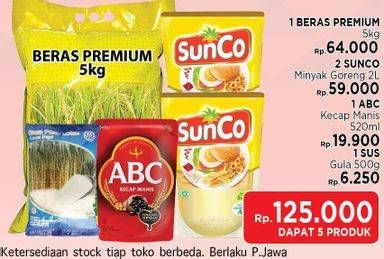 Promo Harga Paket 125rb ( Beras premium + 2 Minyak Goreng + ABC Kecap Manis + SUS Gula Pasir)  - LotteMart