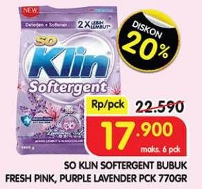 Promo Harga So Klin Softergent Rossy Pink, Purple Lavender 770 gr - Superindo