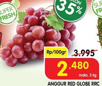 Promo Harga Anggur Red Globe RRC per 100 gr - Superindo