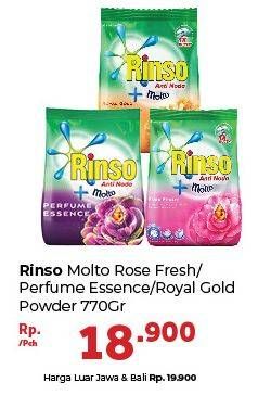 Promo Harga RINSO Molto Detergent Bubuk Rose Fresh, Perfume Essence, Royal Gold 770 gr - Carrefour