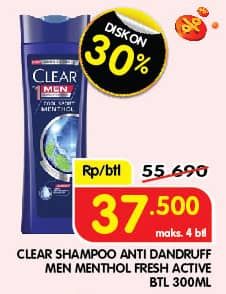 Promo Harga Clear Men Shampoo Anti Dandruff Cool Sport Menthol 320 ml - Superindo