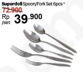 Promo Harga SUPER DOLL Dinner Spoon & Fork 6 pcs - Carrefour