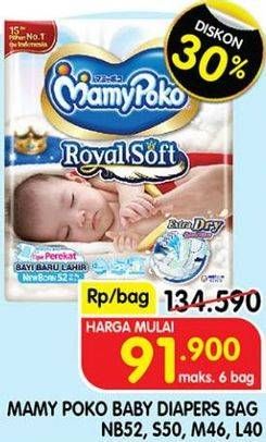 Promo Harga Mamy Poko Perekat Royal Soft M46, NB52, L40, S50 40 pcs - Superindo