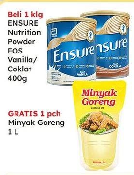 Promo Harga Ensure Nutrition Powder FOS Vanila, Cokelat 400 gr - Indomaret