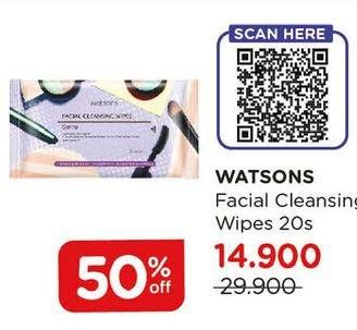 Promo Harga WATSONS Facial Cleansing Wipes 3 in 1 Micellar Water 20 pcs - Watsons