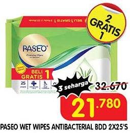 Promo Harga PASEO Cleansing Wipes Anti Bacterial per 2 pcs 25 sheet - Superindo