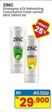 Promo Harga Zinc Shampoo Refreshing Cool, Active Fresh Lemon 340 ml - Indomaret