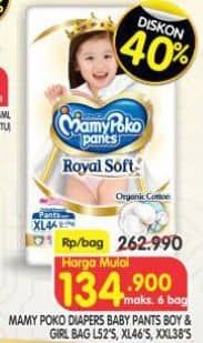 Promo Harga Mamy Poko Pants Extra Soft Boys/Girls L52, XL46, XXL38 38 pcs - Superindo