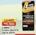 Promo Harga L-men Susu UHT Whey Protein 2 Go Ogura 200 ml - Alfamart