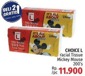 Promo Harga CHOICE L Facial Tissue Mickey 200 pcs - LotteMart