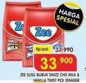 Promo Harga ZEE Susu Bubuk Swizz Chocolate, Vanilla Twist per 10 sachet 40 gr - Superindo