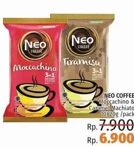 Promo Harga Neo Coffee 3 in 1 Instant Coffee Caramel Machiato, Moccachino per 10 pcs 20 gr - LotteMart