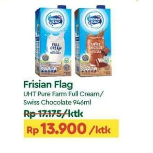 Promo Harga Frisian Flag Susu UHT Purefarm Full Cream, Swiss Chocolate 946 ml - TIP TOP