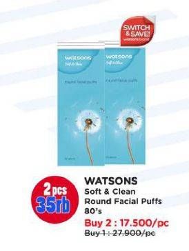 Promo Harga Watsons Facial Puffs Round 80 pcs - Watsons
