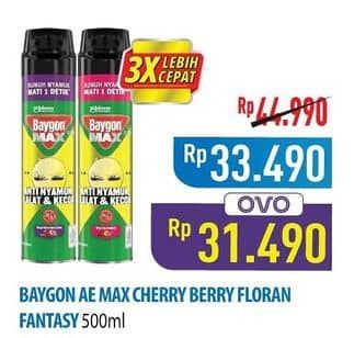 Promo Harga Baygon Max Obat Nyamuk Aerosol  Cherry Berry, Floral Fantasy 500 ml - Hypermart