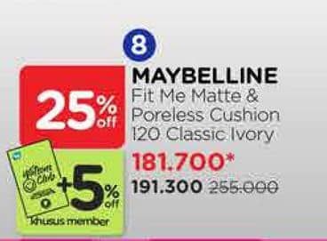 Promo Harga Maybelline Fit Me Matte & Poreless Cushion 120-Classic Ivory  - Watsons