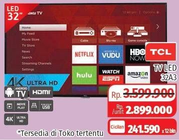 Promo Harga TCL LED TV UHD 32A3  - Lotte Grosir