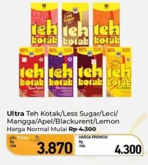 Promo Harga Ultra Teh Kotak Apple, Blackcurrant, Jasmine, Lemon, Less Sugar, Lychee, Mangga 300 ml - Carrefour