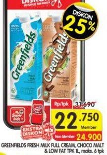 Promo Harga Greenfields Fresh Milk Full Cream, Choco Malt, Low Fat 1000 ml - Superindo