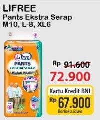 Promo Harga Lifree Popok Celana Ekstra Serap M10, XL6, L8 6 pcs - Alfamart