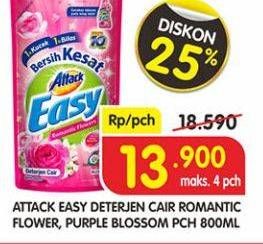 Promo Harga ATTACK Easy Detergent Liquid Romantic Flower, Purple Blossom 800 ml - Superindo