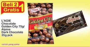 Promo Harga LAGIE Chocolate Alpine 35g / Golden City 75g  - Indomaret