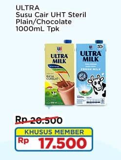 Promo Harga Ultra Milk Susu UHT Coklat, Full Cream 1000 ml - Indomaret