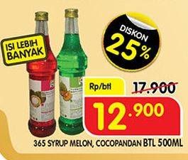 Promo Harga 365 Syrup Cocopandan, Melon 500 ml - Superindo