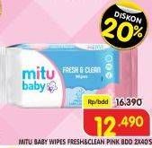 Promo Harga MITU Baby Wipes Fresh & Clean Pink Blooming Cherry 60 sheet - Superindo