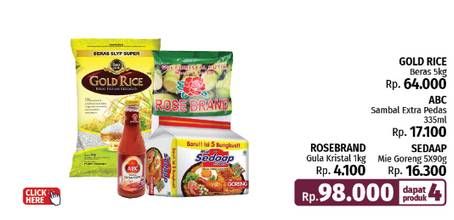 Gold Rice Rice Premium/Rose Brand Gula Kristal Putih/ABC Sambal/Sedaap Mie Goreng