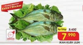 Ikan Kuek Lilin per 100 gr Diskon 15%, Harga Promo Rp7.990, Harga Normal Rp9.450, Produk Sponsor Extra 1 Stiker 