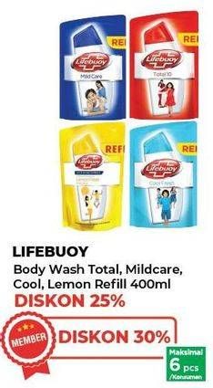 Promo Harga Lifebuoy Body Wash Total 10, Mild Care, Cool Fresh, Lemon Fresh 400 ml - Yogya