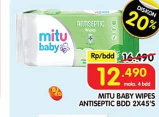 Promo Harga Mitu Baby Wipes Antiseptic per 2 pouch 45 sheet - Superindo