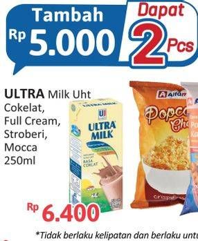 Promo Harga Ultra Milk Susu UHT Coklat, Full Cream, Stroberi, Moka 250 ml - Alfamidi