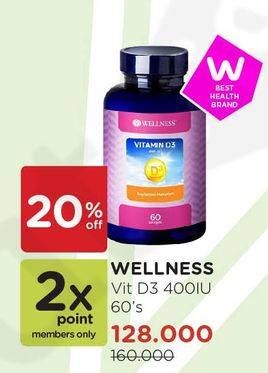 Promo Harga WELLNESS Vitamin D3 400IU 60 pcs - Watsons