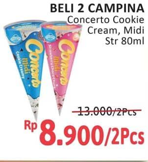 Promo Harga Campina Concerto Midi Cookie Creamy, Midi Strawberry Chunk 80 ml - Alfamidi