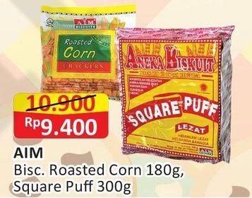 Promo Harga AIM Biscuit Roasted Corn 180/Square Puff 300gr  - Alfamart