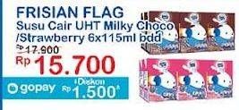 Promo Harga Frisian Flag Susu UHT Milky Zuzhu Zazha Chocolate, Strawberry per 6 tpk 115 ml - Indomaret